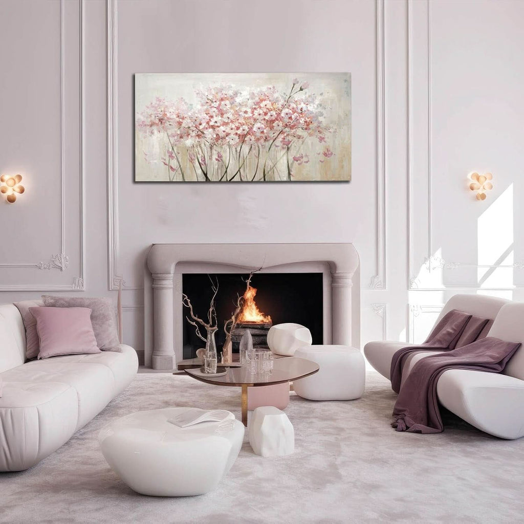 Floral Wall Art 24x48 Framed White Canvas for Living Room – image 5