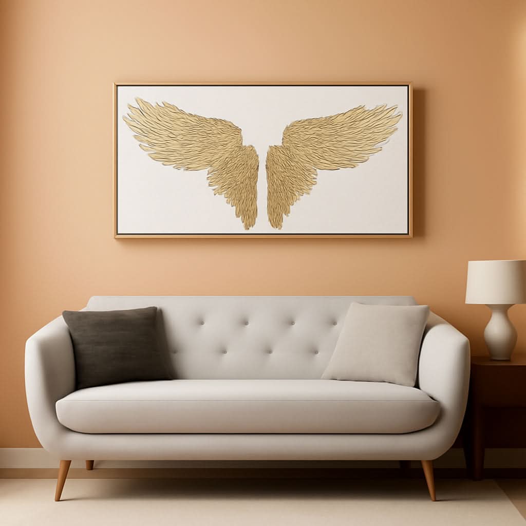 Wallpaper Abstract Wall Art 20x40 Hand-Painted Framed White Gold – main view