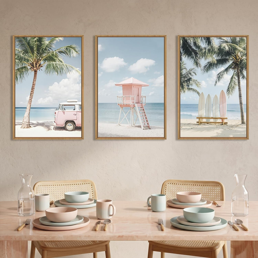 Seascape Ocean Coastal Wall Art 16x24 Framed Pink Canvas – image 4