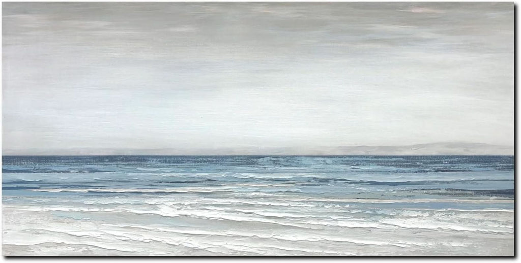 Textured Abstract Wall Art 20x40 Hand-Painted White Blue Canvas – image 5