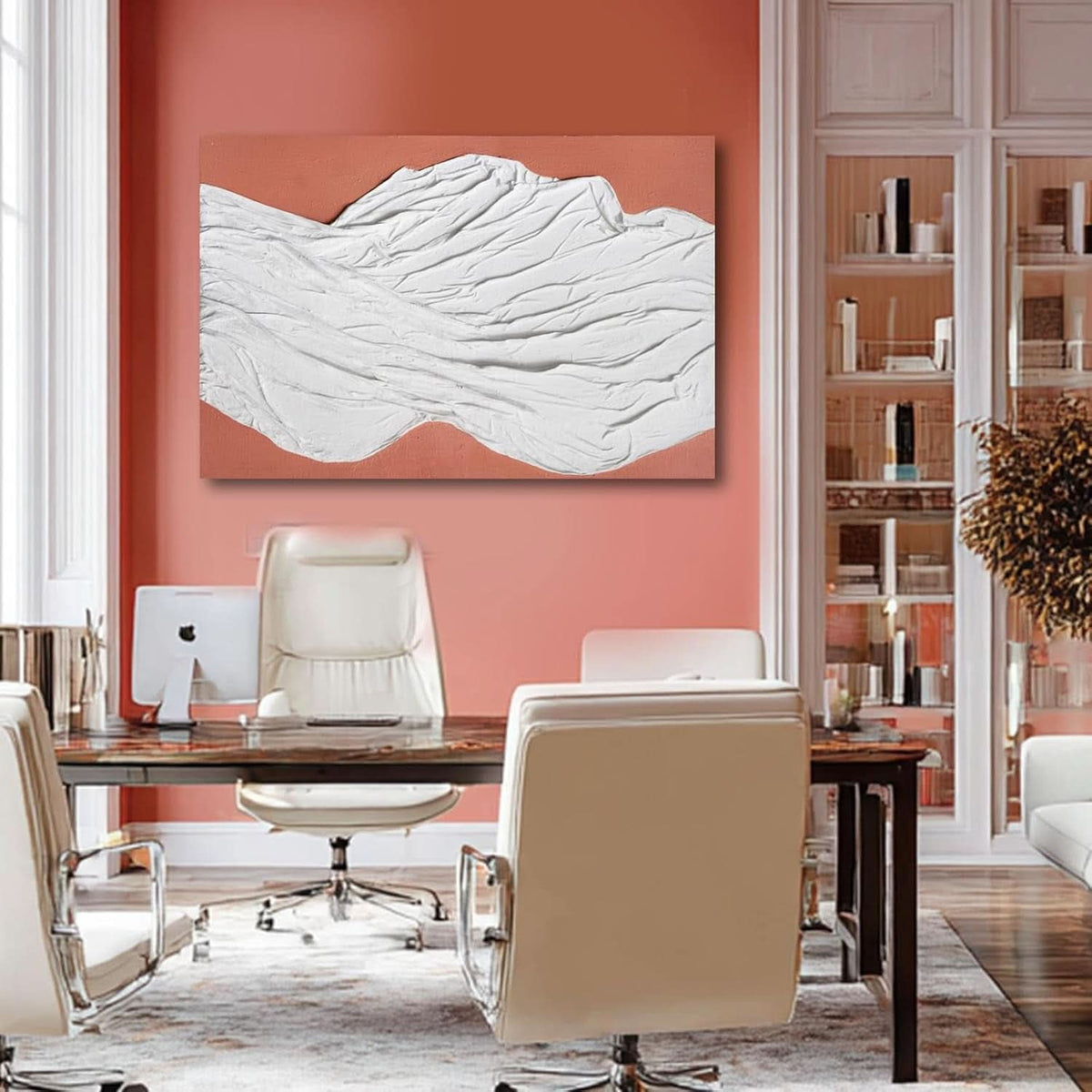 Textured Abstract Wall Art 24x36 Hand-Painted White Terracotta – image 4