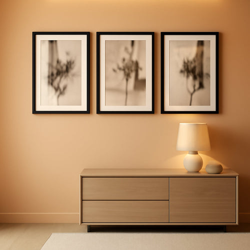 Abstract Floral Wall Art Set of 3 Framed Neutral Canvas, 12x16 in – main view