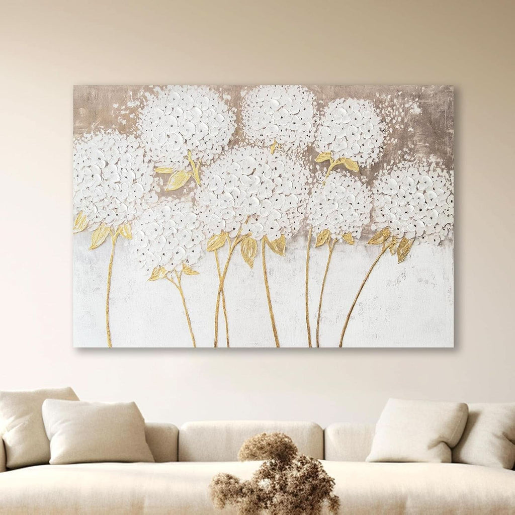 Hydrangea Floral Wall Art 40x28 White Canvas for Living Room – image 9