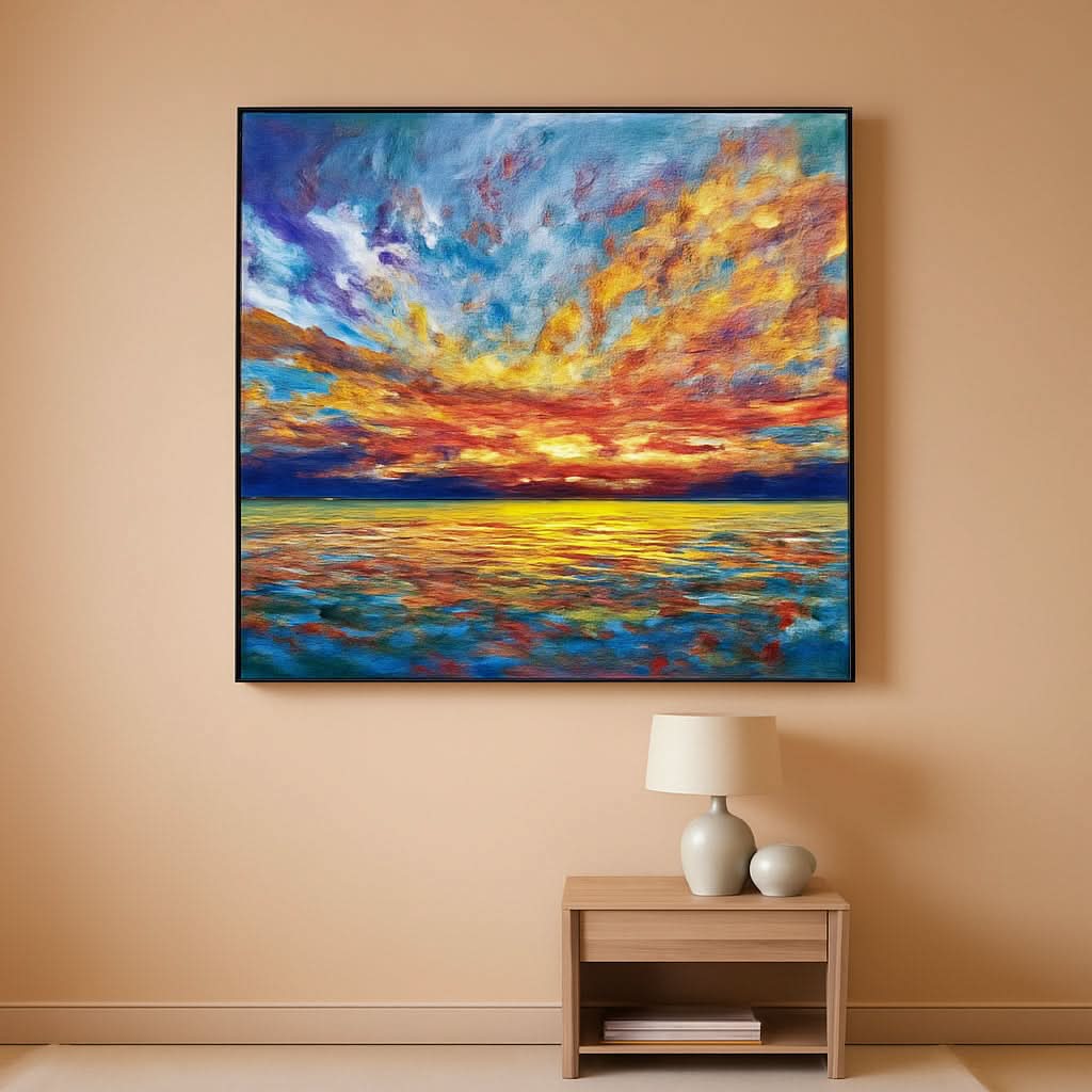 Seascape Sunrise Coastal Wall Art 30x60 Hand-Painted Canvas – main view