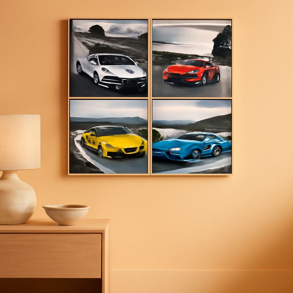 Racing Car Four-Panel Canvas Wall Art Set of 4 for Living Room – main view
