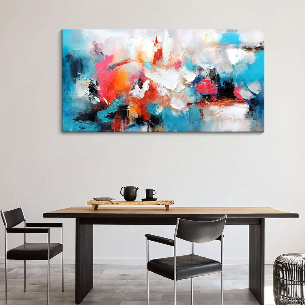 Abstract Wall Art 24x48 Hand-Painted Blue Pink Canvas – image 2