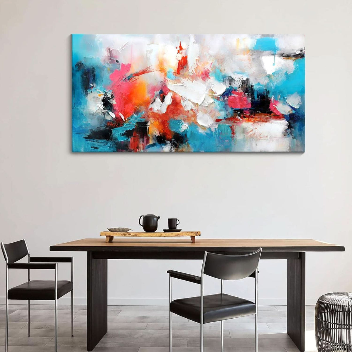 Abstract Wall Art 24x48 Hand-Painted Blue Pink Canvas – image 2