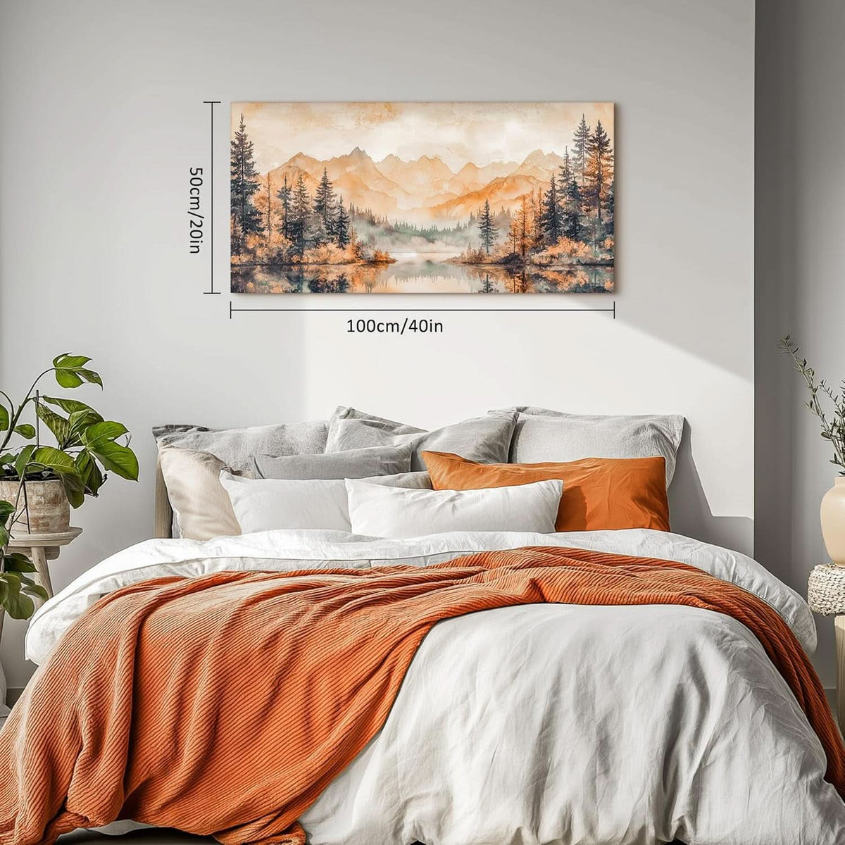 Forest Misty Lake Landscape Wall Art 20x40 Gold Canvas – image 4