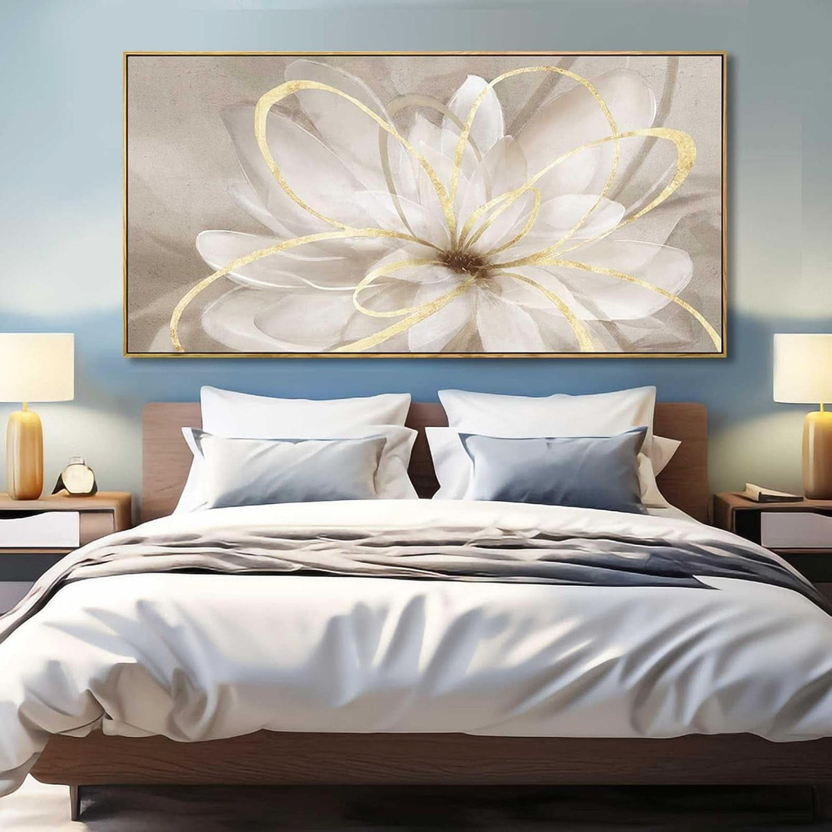 Line Ornamental Floral Wall Art 30x60 Gold Canvas for Living Room – image 4