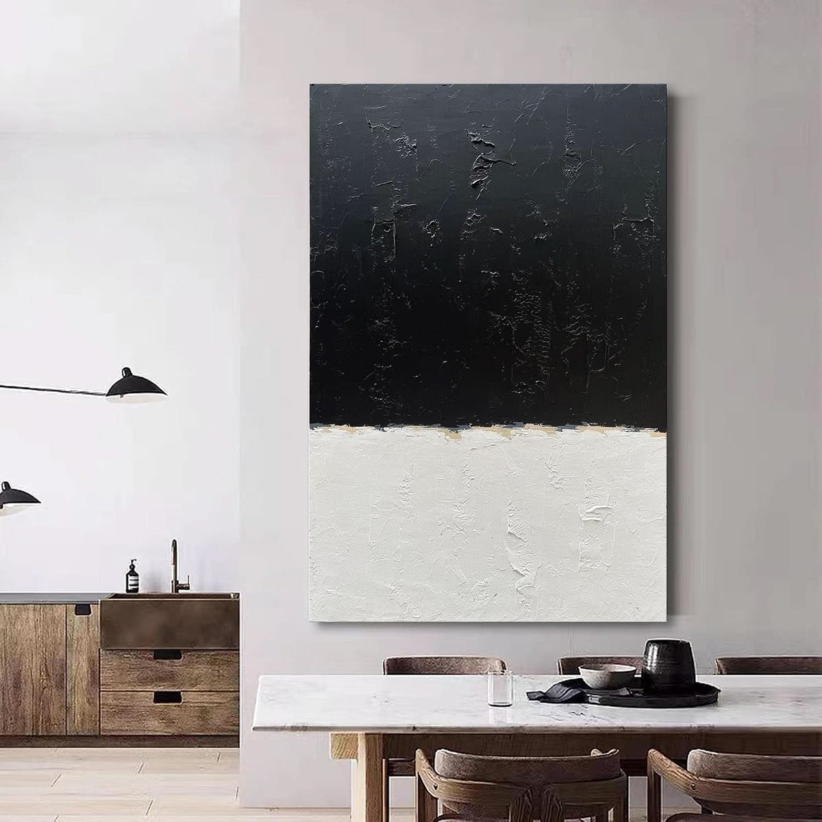Black and White Wall Art 45x30 Hand-Painted for Living Room – image 5