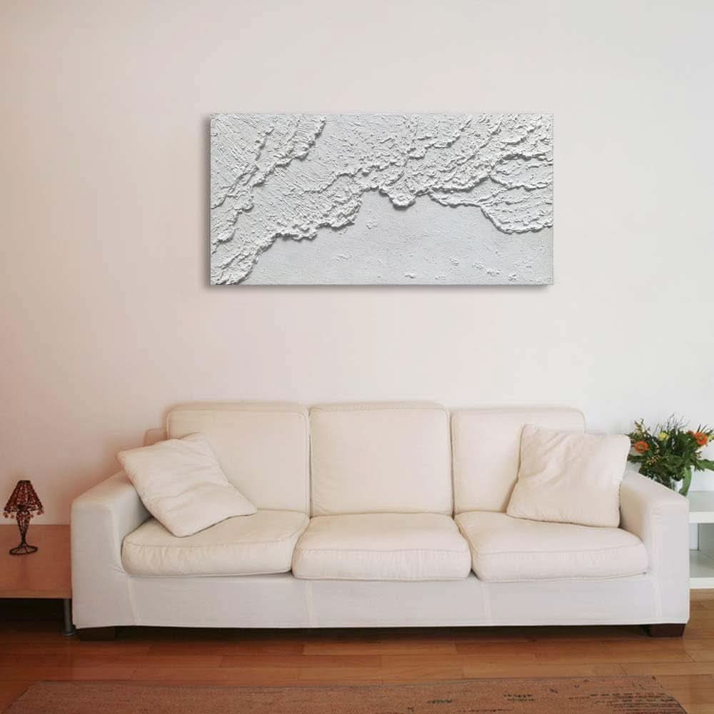 Oceanic Wave Textured Coastal Wall Art 48x24 Hand-Painted White – image 6