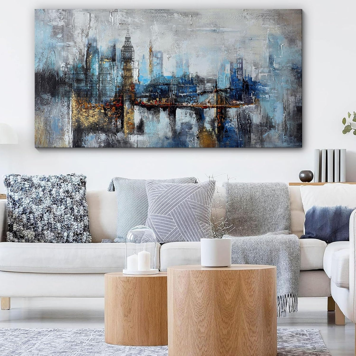 Cityscape Wall Art 24x48 Gray Blue Canvas for Living Room – image 2