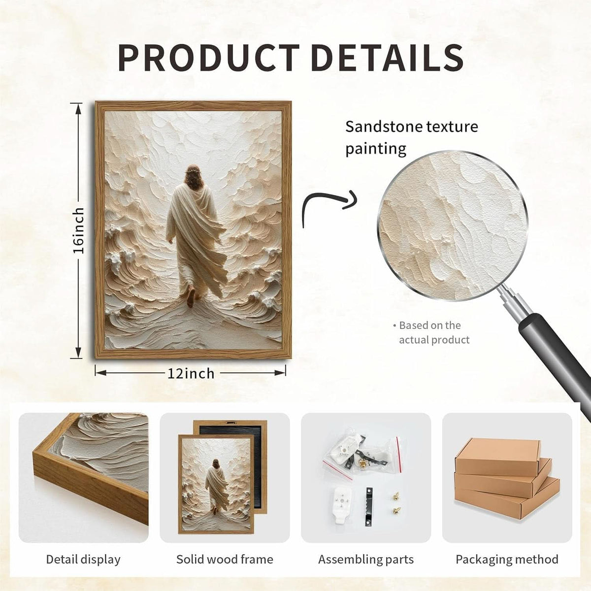 Jesus Walking on Water Sandstone Christian Wall Art 12x16 Sandstone – image 2
