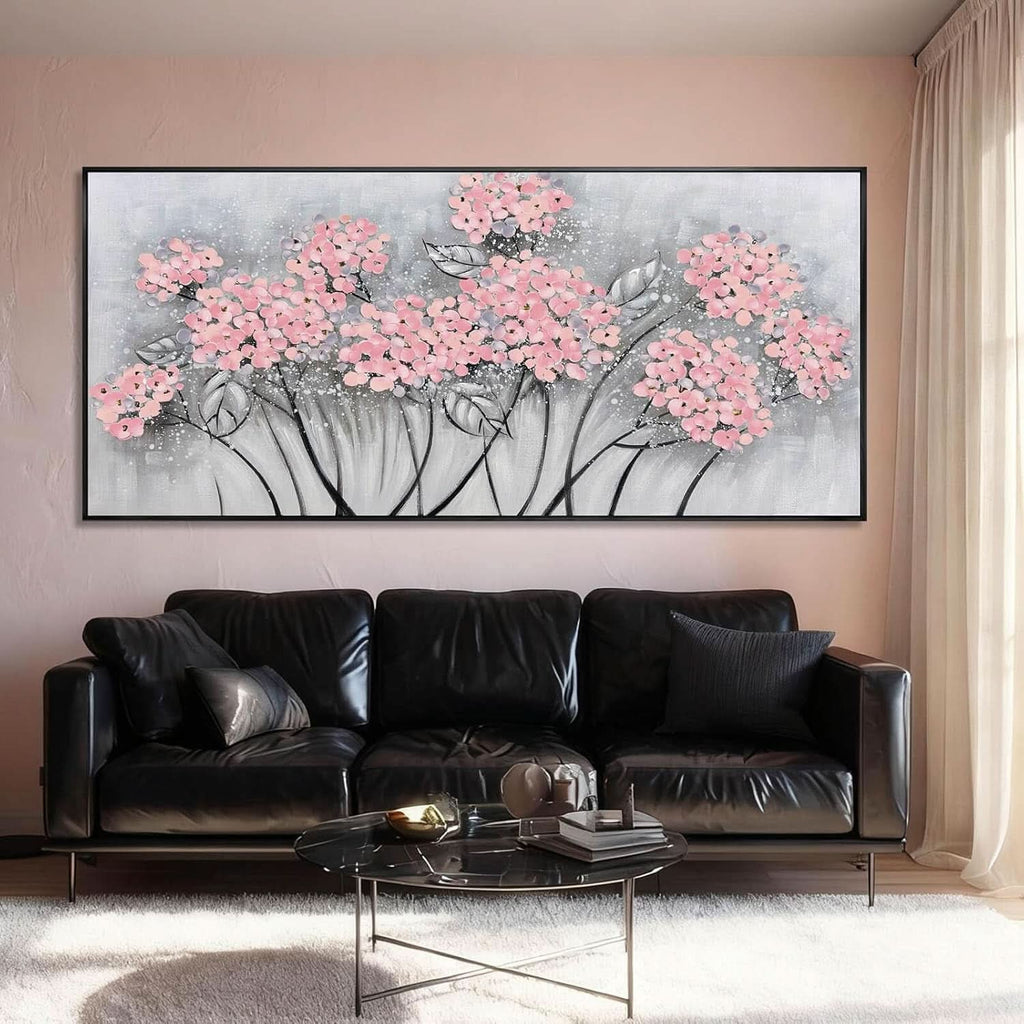 Floral Wall Art 32x70 Hand-Painted Pink Canvas for Living Room – image 5