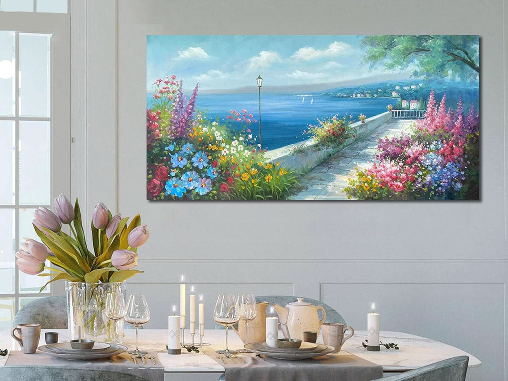 Seascape Coastal Wall Art 48x24 Hand-Painted Blue Canvas – image 5