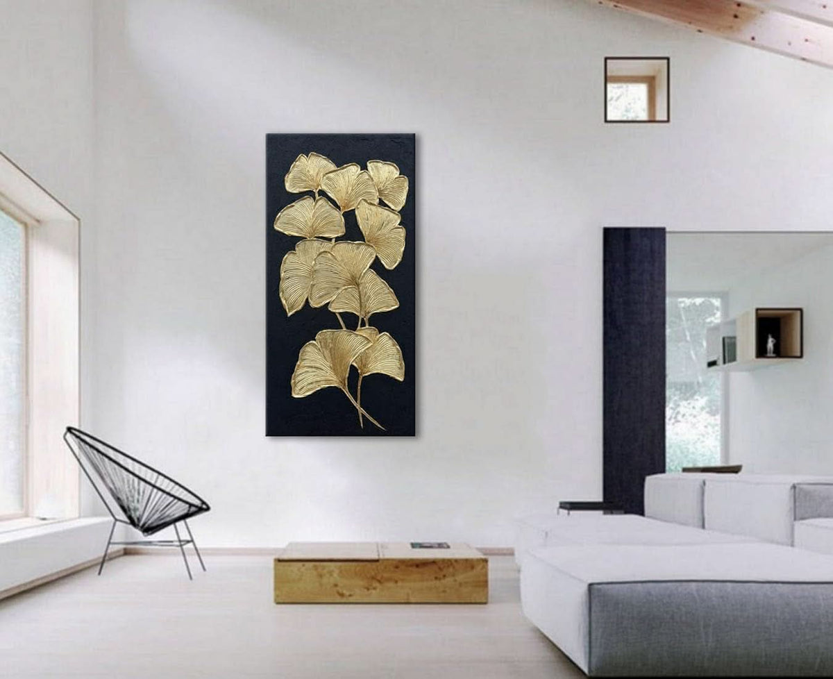 Ginkgo Gold Wall Art Hand-Painted Canvas for Living Room – image 5