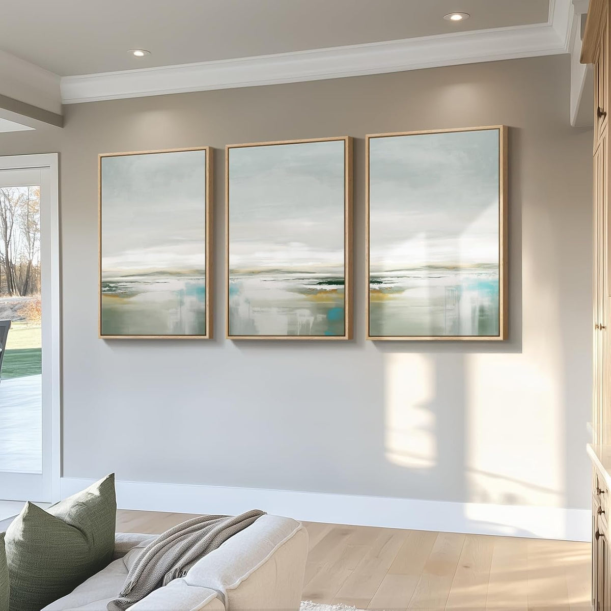 Abstract Landscape Wall Art Set of 3 Framed Green Canvas, 24x36 in – image 2