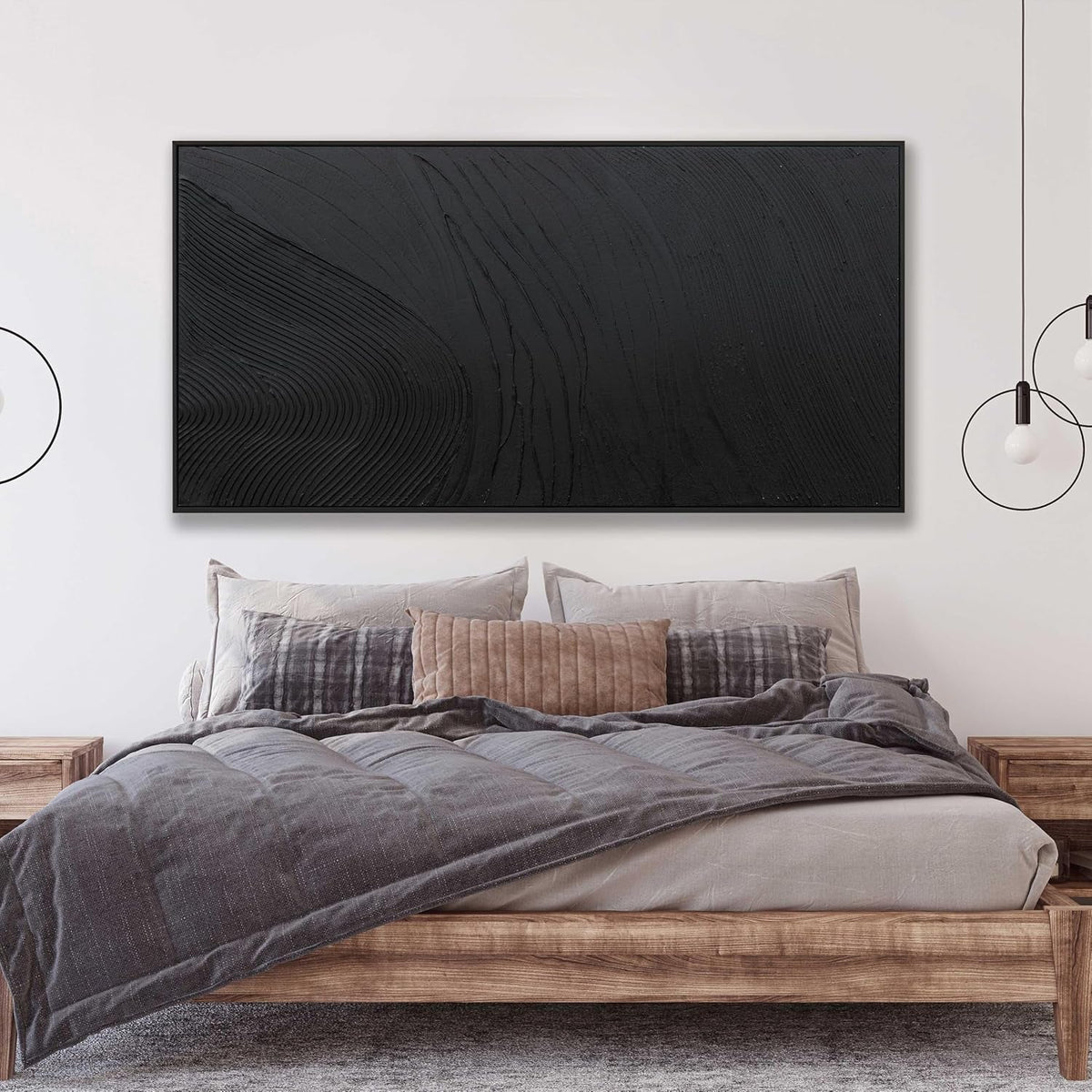 Jet Modern Wall Art 29x58 Hand-Painted Black Canvas – image 3