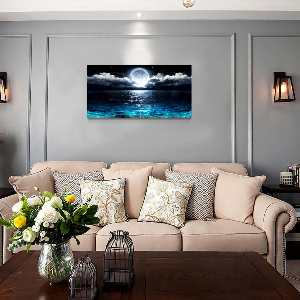Ocean Moonlit Coastal Wall Art Canvas for Living Room – image 3