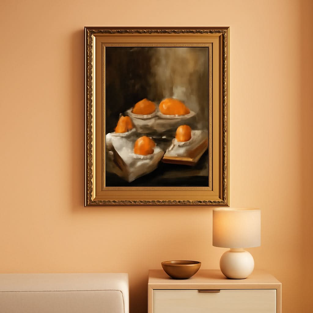 Antique Gold Wall Art 9x12 Framed Orange for Living Room – main view