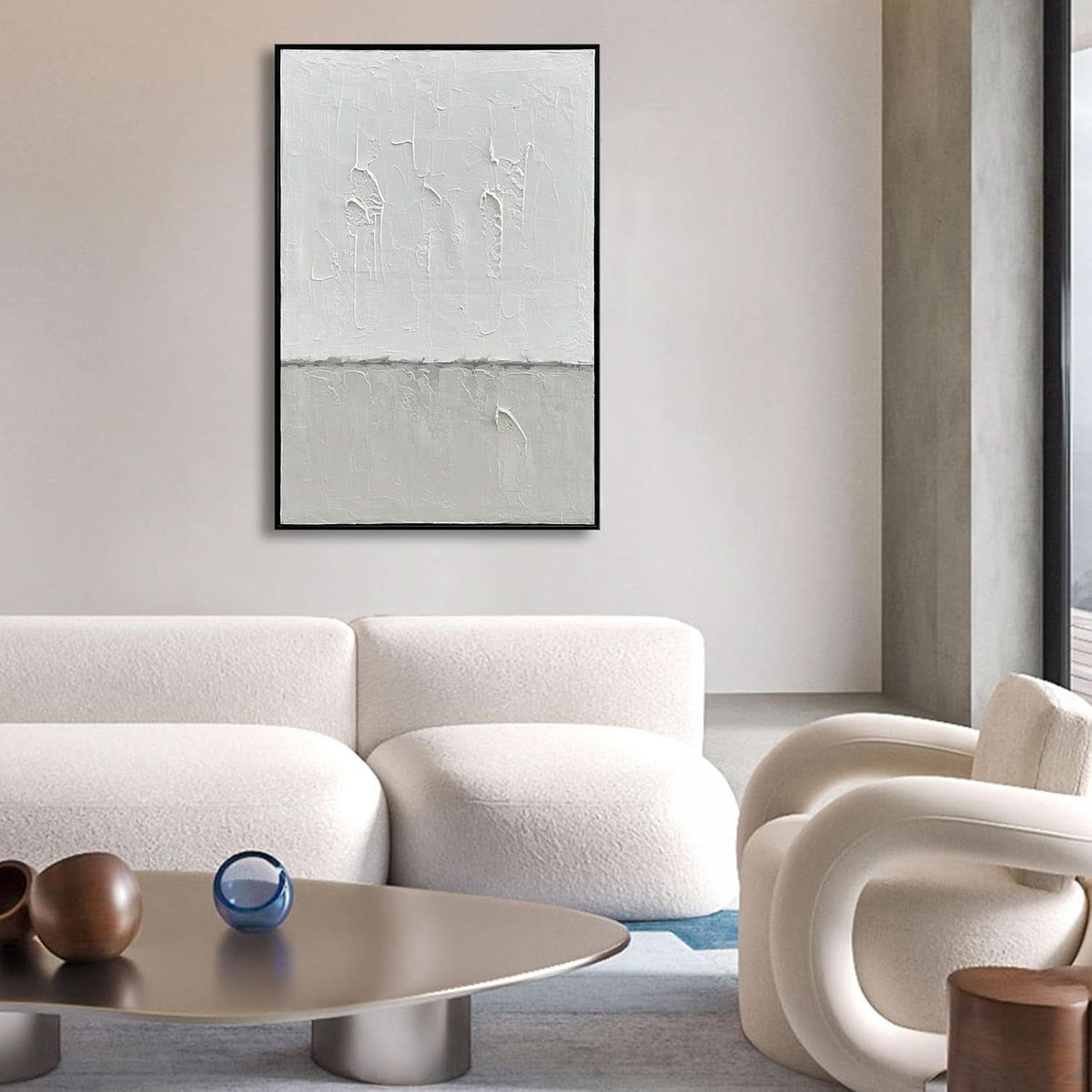 Abstract Wall Art 36x24 Hand-Painted White Grey for Living Room – image 4
