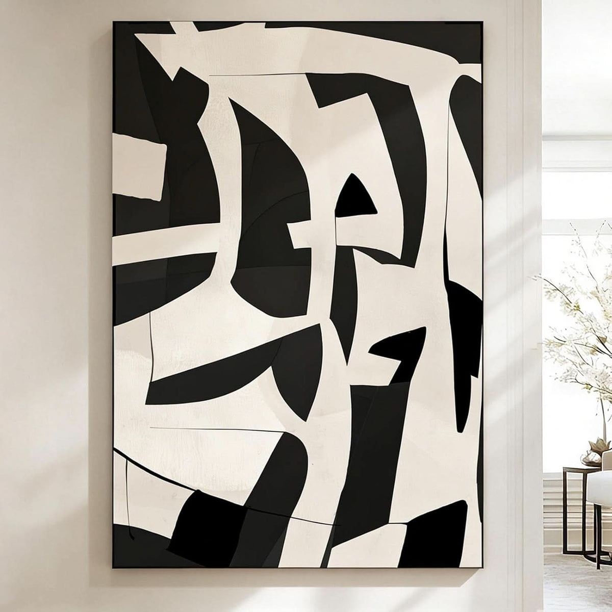 Black and White Abstract Wall Art Extra Large Hand-Painted Canvas – main view