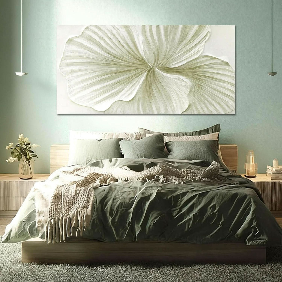 Ginkgo Botanical Wall Art 29x58 Hand-Painted Framed Green Canvas – image 3