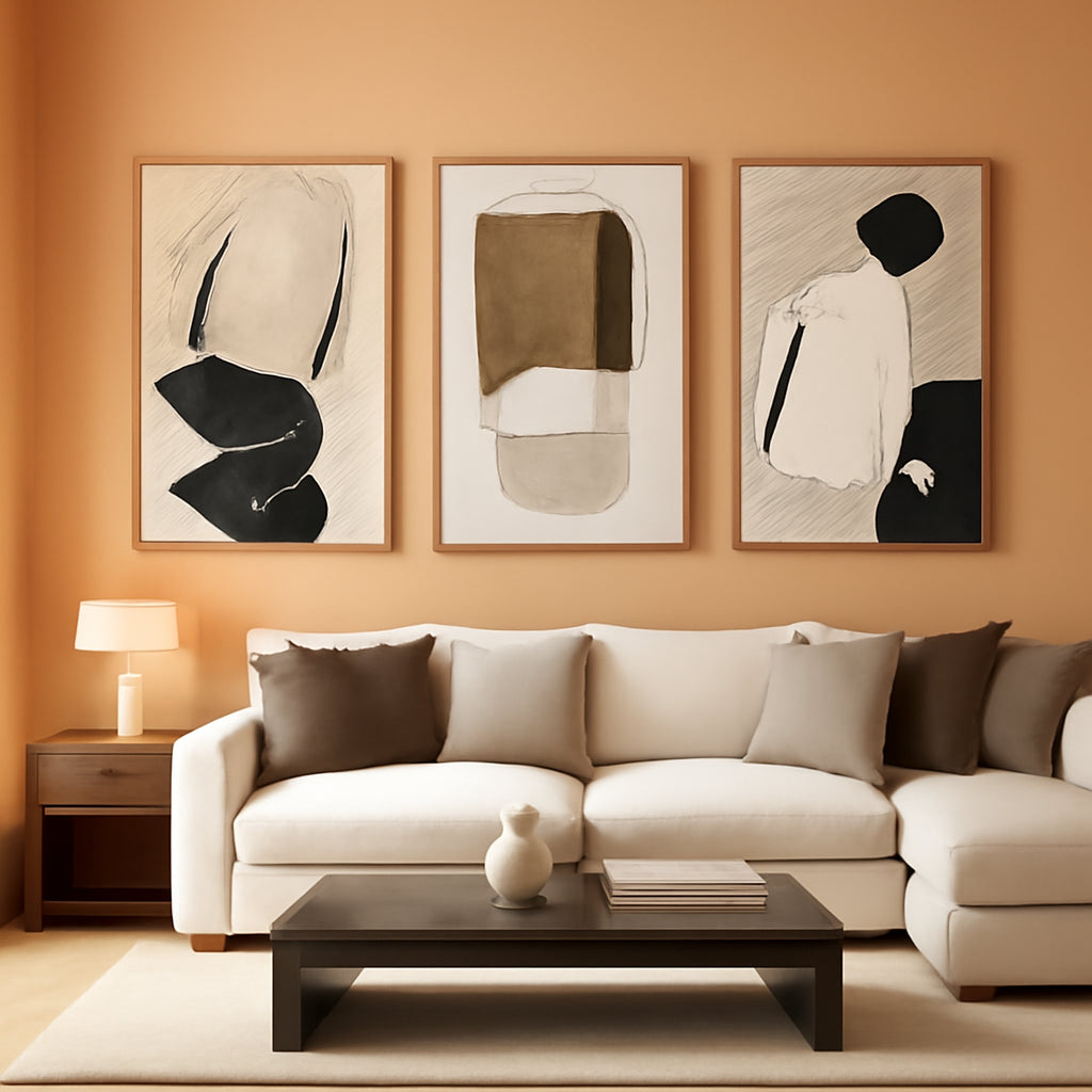Abstract Wall Art Set of 3 Framed Neutral Canvas, 24x36 in – main view