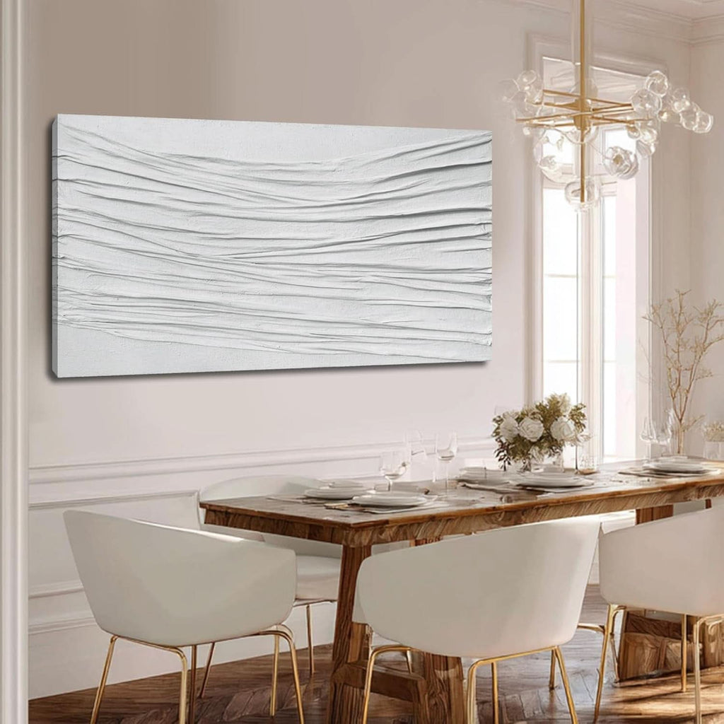 Textured Abstract Wall Art 24x48 Hand-Painted White Canvas – image 5