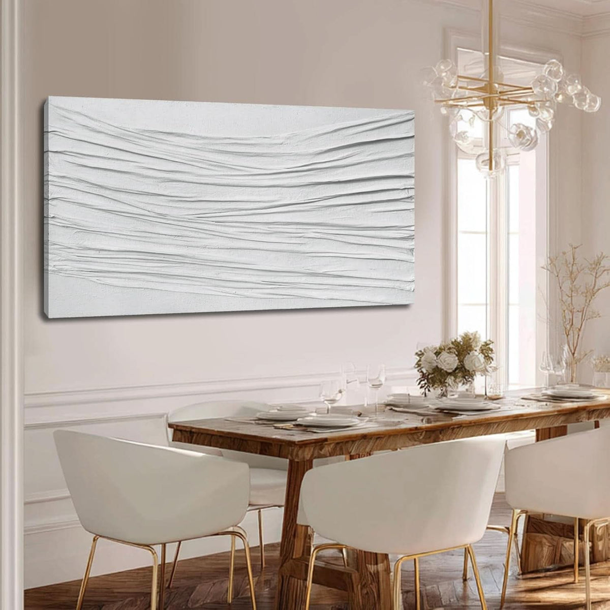 Textured Abstract Wall Art 24x48 Hand-Painted White Canvas – image 5