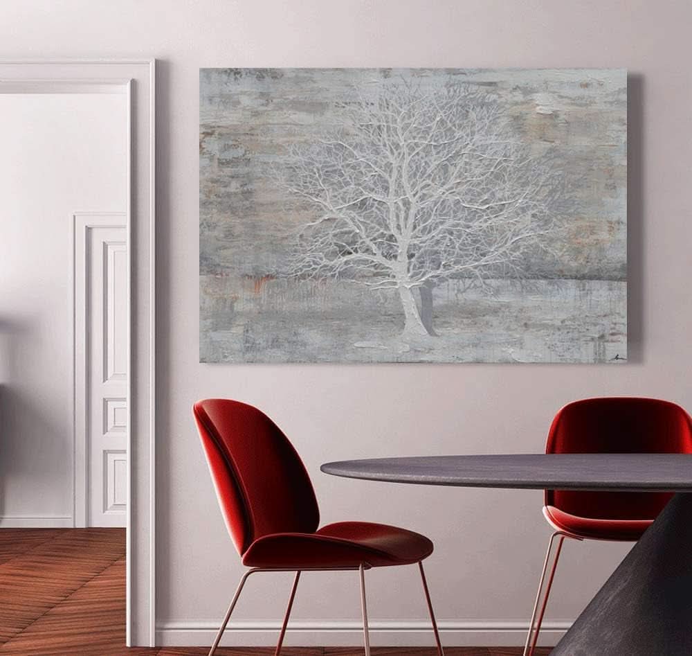 Tree of Life Textured Landscape Wall Art Hand-Painted Grey Canvas – image 6
