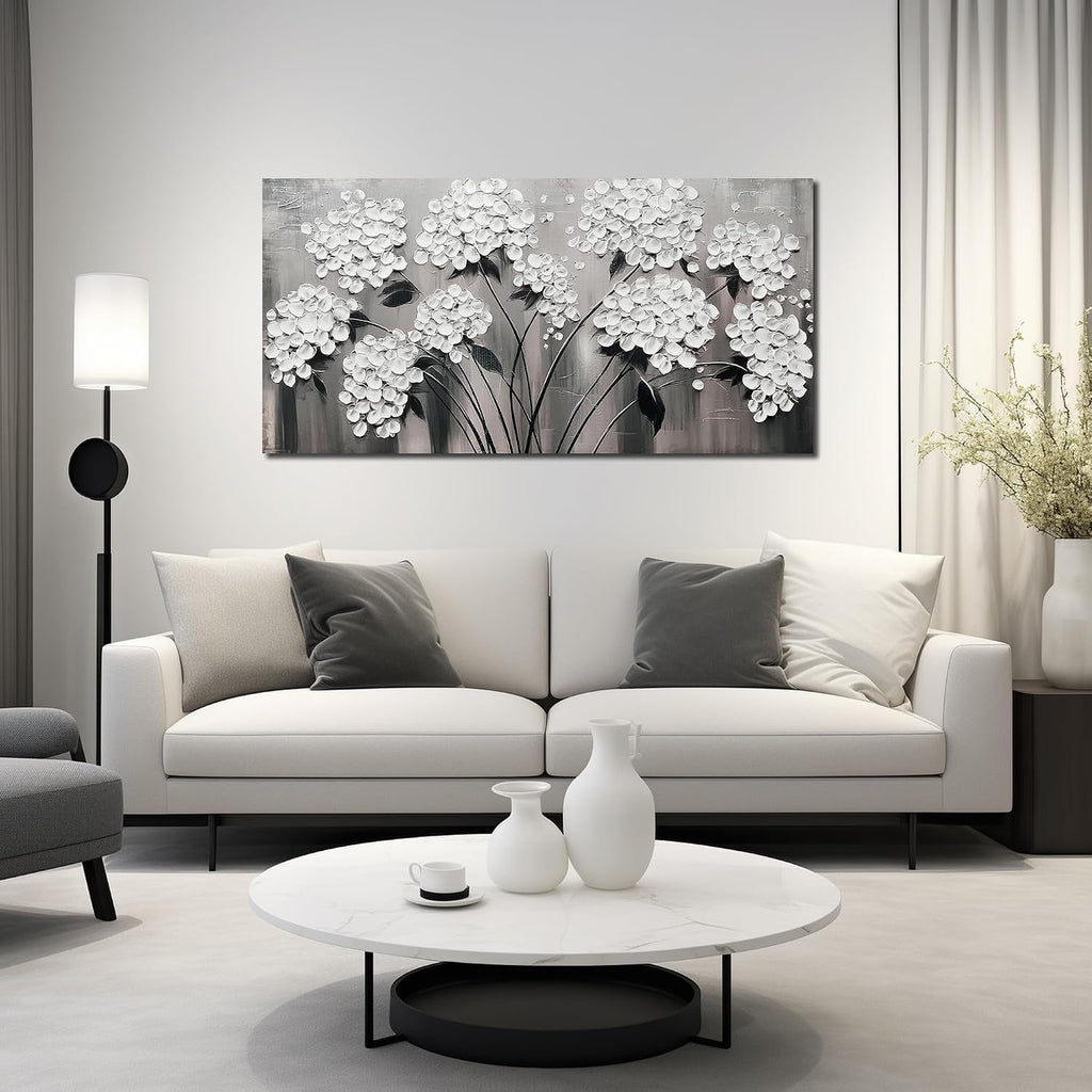 Black and White Floral Wall Art 20x40 Canvas for Living Room – image 2