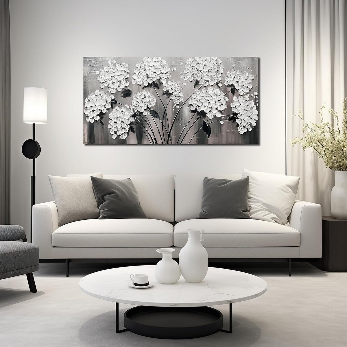 Black and White Floral Wall Art 20x40 Canvas for Living Room – image 2