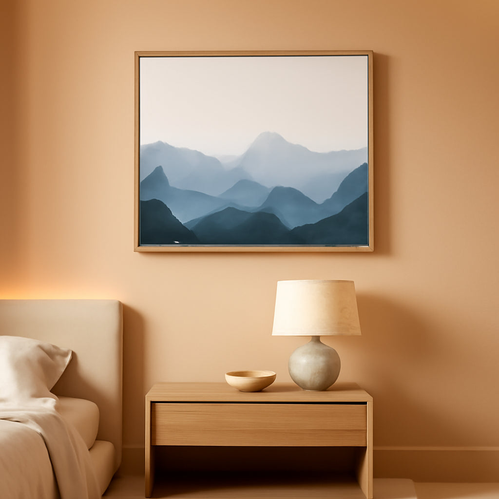 Mountain Landscape Wall Art 20x40 Framed Blue Canvas – main view