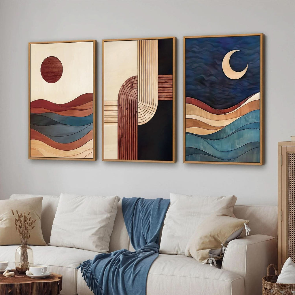 Three-Panel Abstract Wall Art Set of 3 Framed Beige Canvas, 16x24 in – image 6