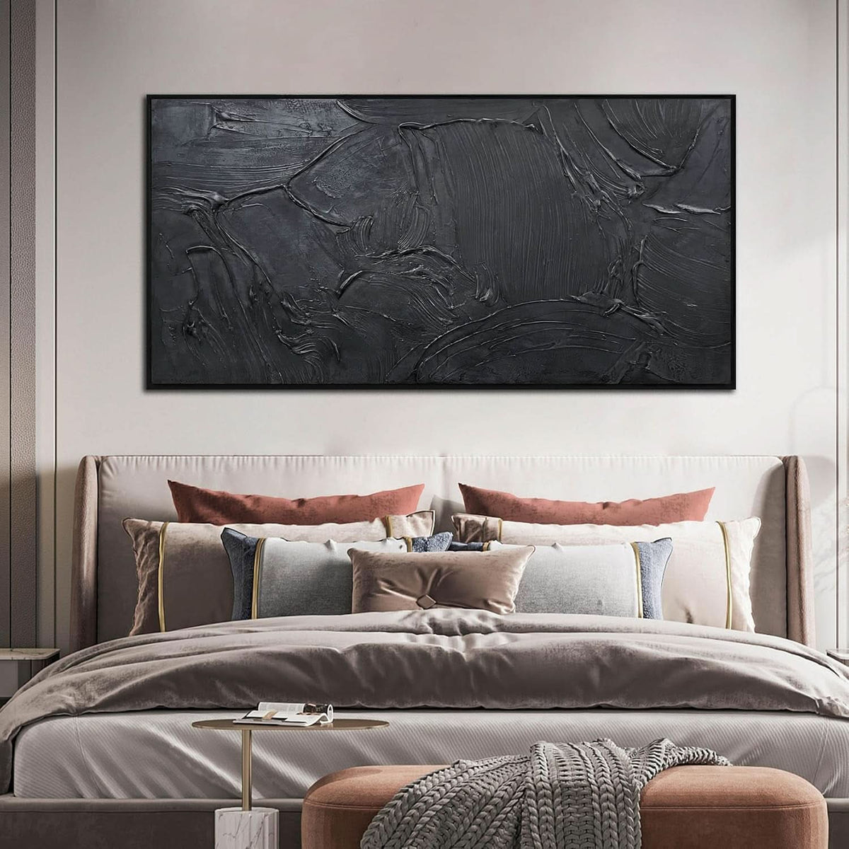 Abstract Wall Art 59x29 Hand-Painted Black Canvas for Living Room – image 4