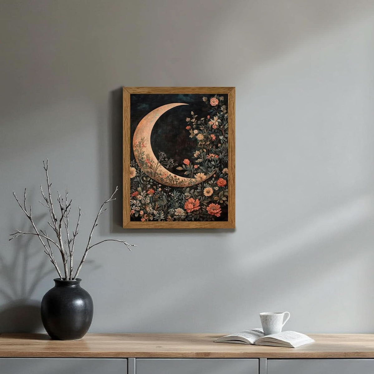 Moon Midnight Celestial Floral Wall Art 8x10 Prints – image 2