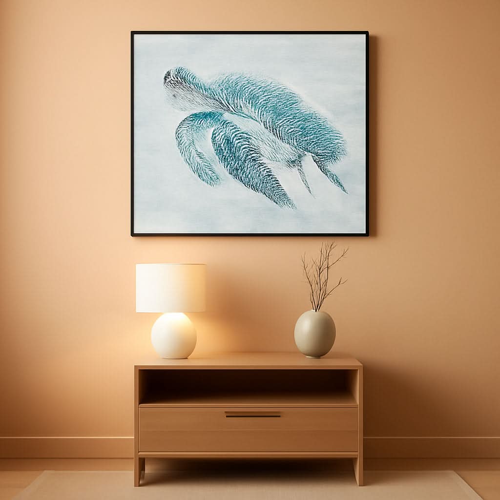 Sea Turtle Wall Art Extra Large Hand-Painted Teal Canvas – main view