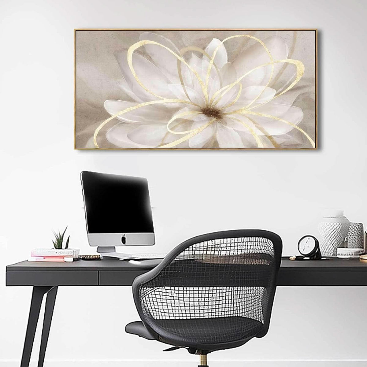 Metallic Abstract Wall Art 20x40 Framed Gold Canvas – image 5