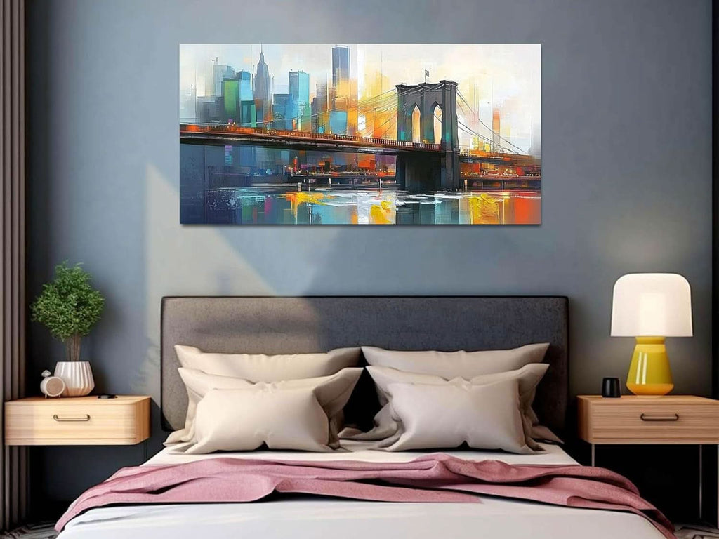 New York City Skyline Wall Art 40x20 Hand-Painted Framed Canvas – image 3