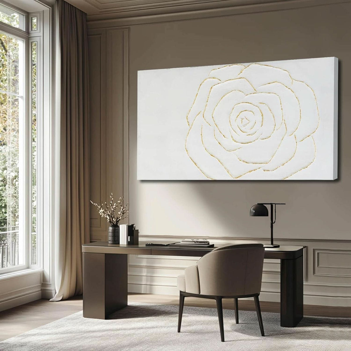 Textured Floral Wall Art 24x48 Hand-Painted Gold for Living Room – image 4