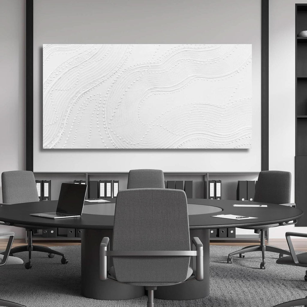 Geometric Abstract Wall Art 29x58 Hand-Painted White Canvas – image 4
