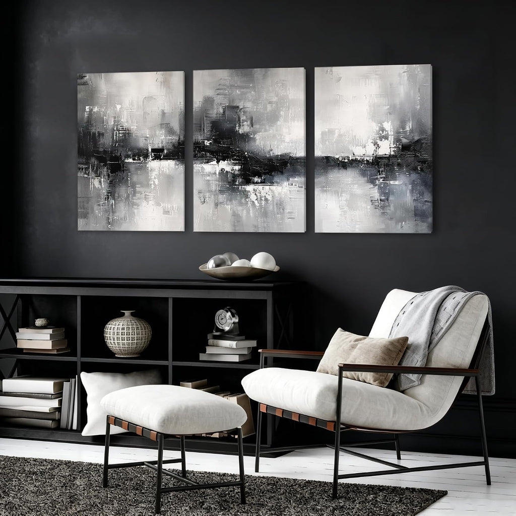 Triptych Black and White Abstract Wall Art Set of 3 Canvas, 16x24 in – image 5
