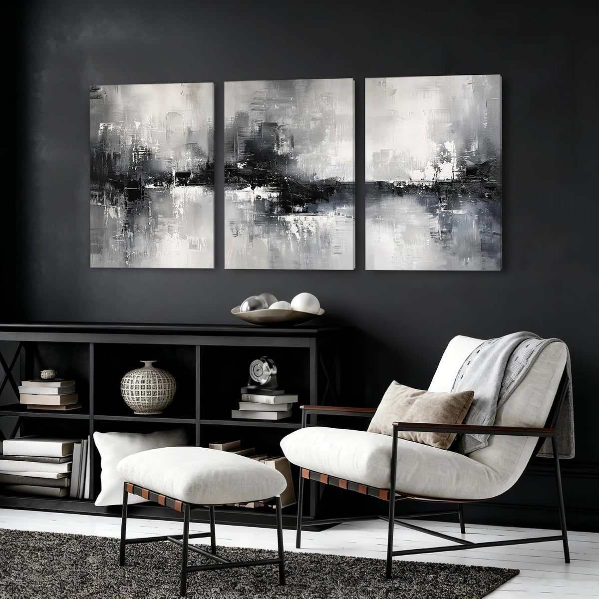 Triptych Black and White Abstract Wall Art Set of 3 Canvas, 16x24 in – image 5