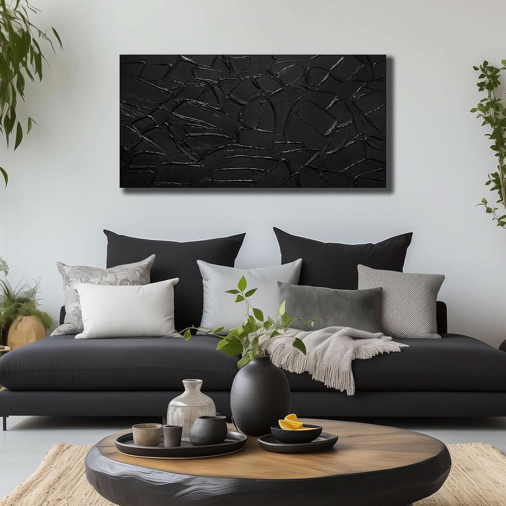 Textured Wall Art 40x20 Hand-Painted Black for Living Room – image 7
