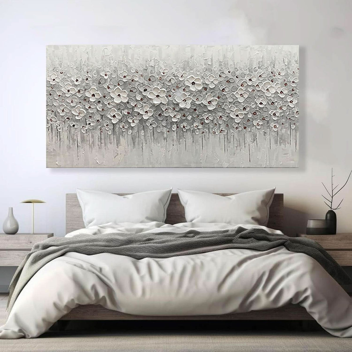 Flower Floral Wall Art 60x30 Hand-Painted Framed White Canvas – image 4