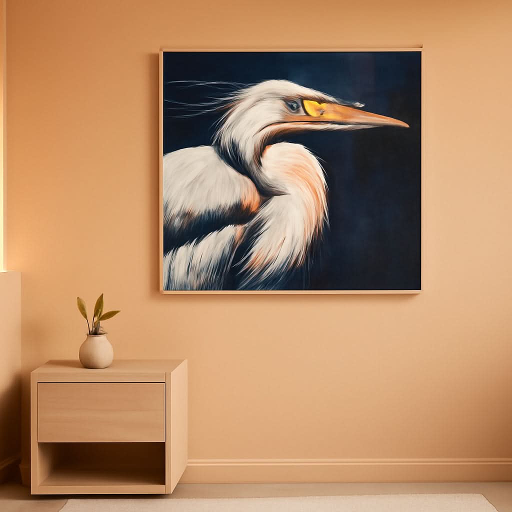 Blue Heron Textured Wall Art Hand-Painted Framed Canvas – main view