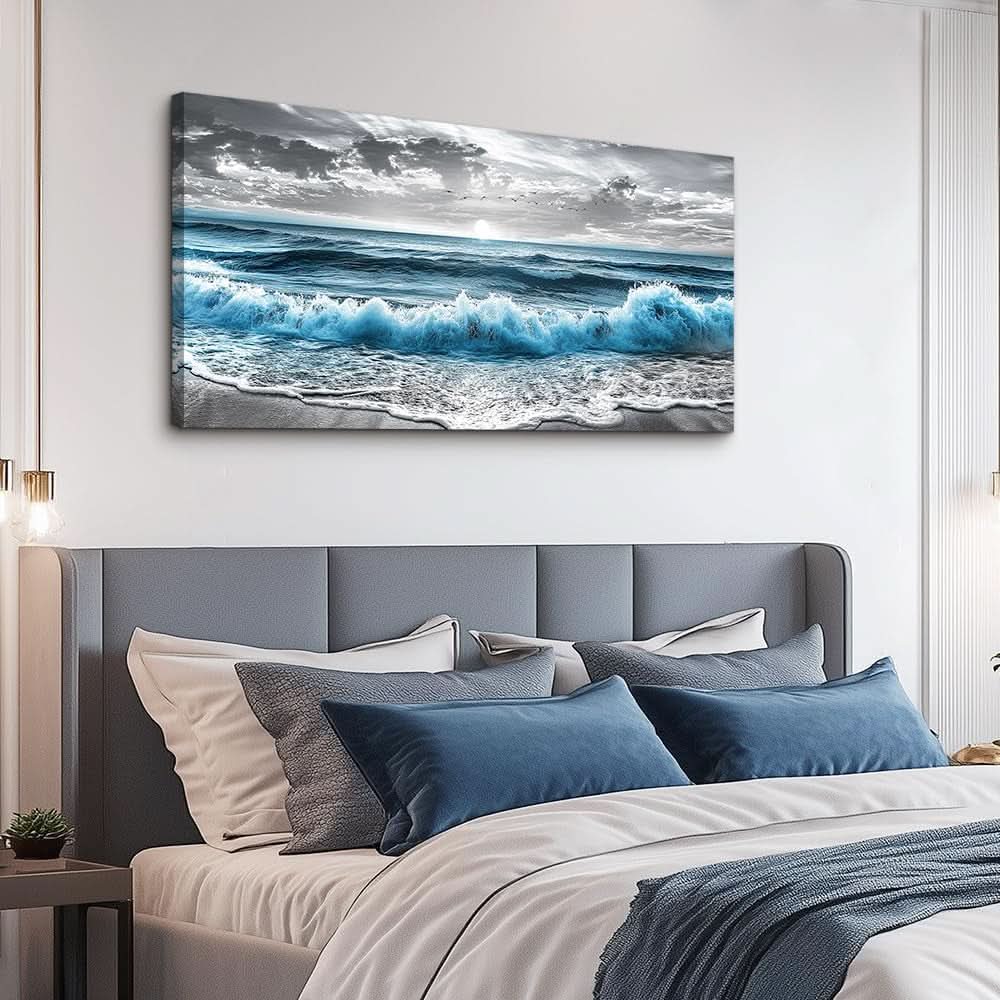 Seascape Black and White Coastal Wall Art 20x40 Canvas – image 4
