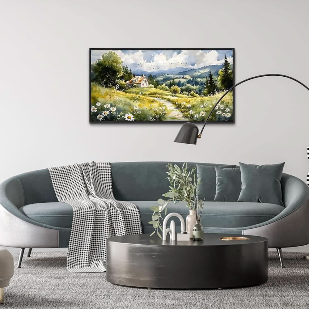 Pastoral Landscape Wall Art 20x40 Framed Black Canvas – image 2