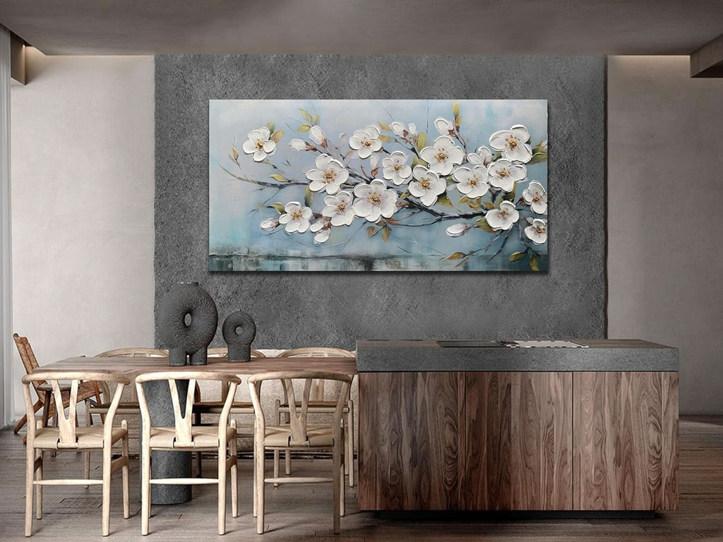 Textured Floral Wall Art 40x20 Hand-Painted White for Living Room – image 6